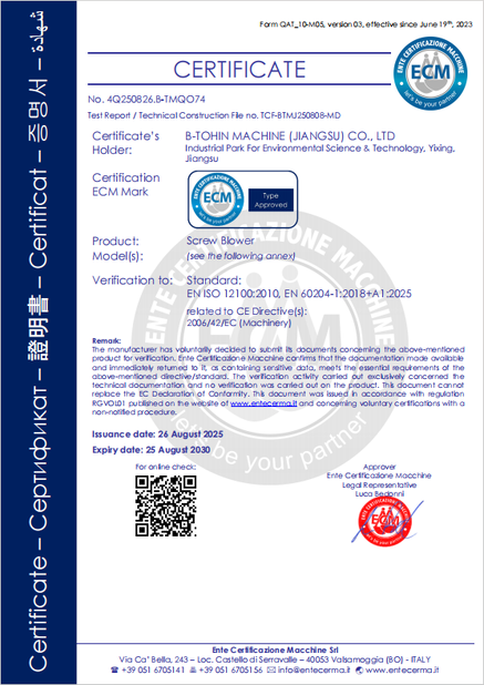 China B-Tohin Machine (Jiangsu) Co., Ltd. Certificações